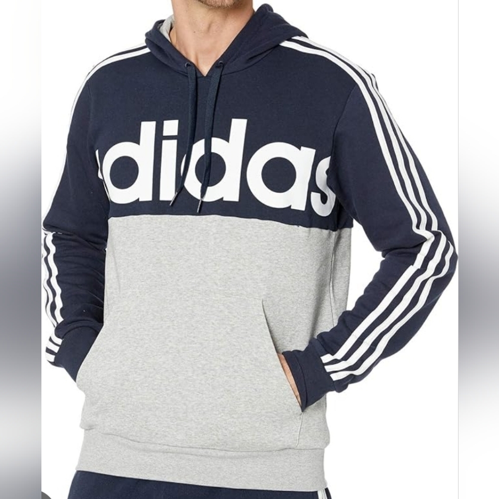 Adidas Men's Navy and Gray Logo Hoodie